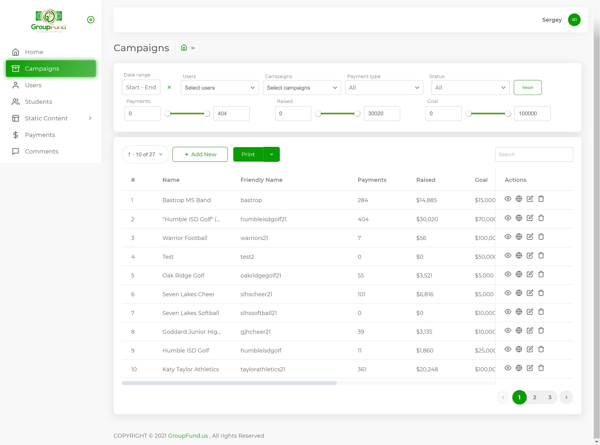 Административная панель